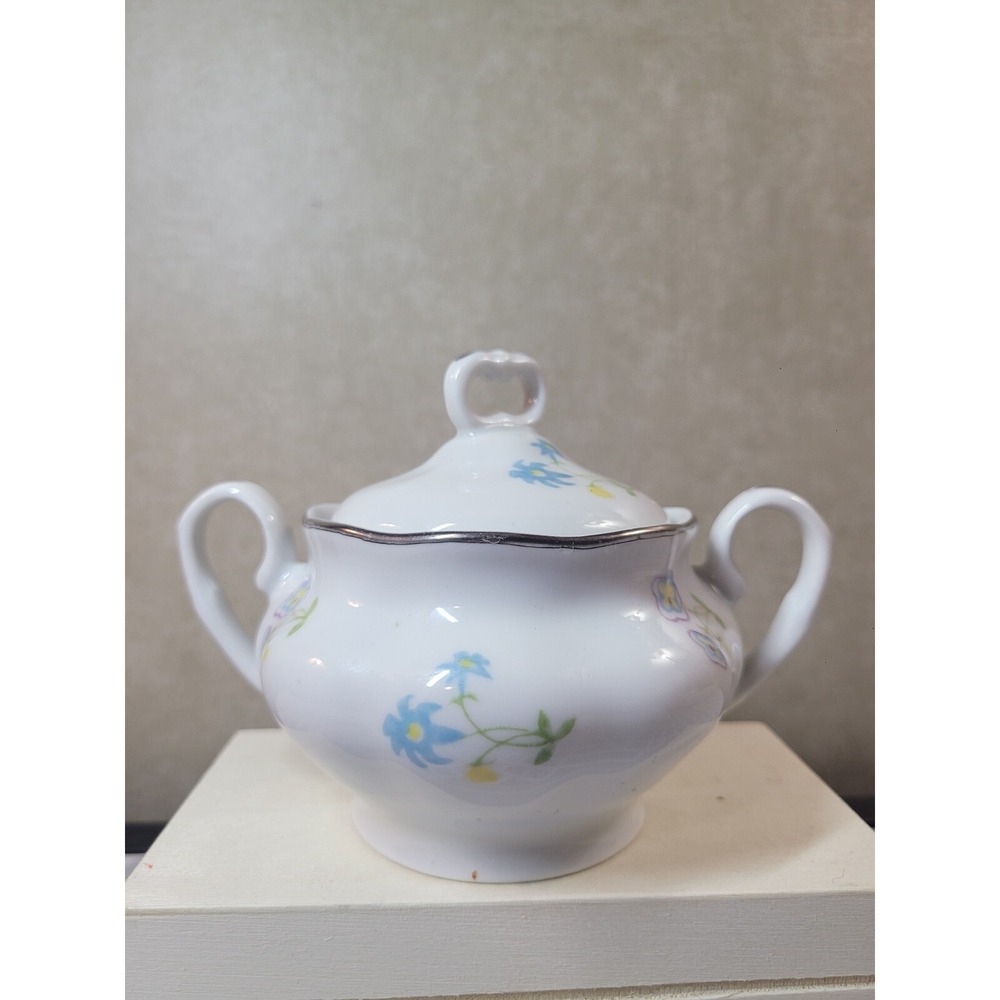 Vintage Favolina Fine China Covered Sugar Dish  Blue Pattern Made in Poland